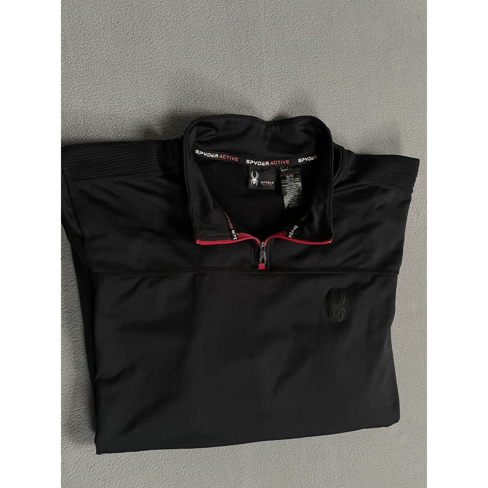 Spyder Active Pullover Shirt Mens XL Black‎ ProWEB Quarter Zip Back Spellout